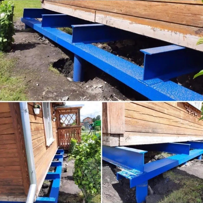 Подъём дома на швеллеры и стальные балки