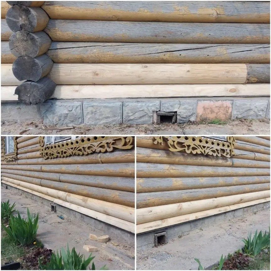 Замена нижних венцов сруба и резные наличники